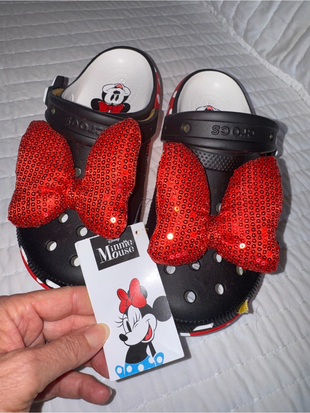 Official Disney Minnie Mouse Platform Crocs with Sequin Red Bows - Picture 10 of 14